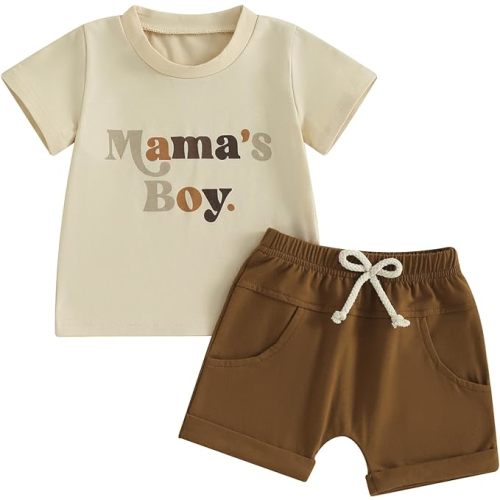 Karwuiio Toddler Baby Boy Summer Outfit Short Sleeve T-Shirt Tops Elastic Waist Shorts Set Baby Boys Clothes