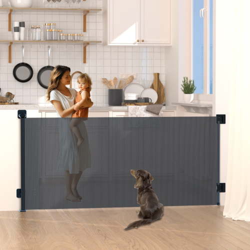 XJD 55" Retractable Baby Gate Extra Wide Safety Gates Child Gate for Indoor/Outdoor 33" Tall, Black