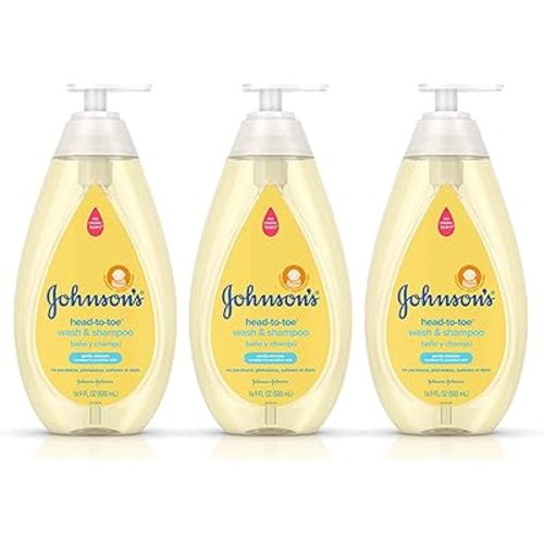 Johnson's Head-To-Toe Gentle Baby Body Wash & Shampoo, Tear-Free, Sulfate-Free & Hypoallergenic Bath Wash & Shampoo for Baby's Sensitive Skin & Hair, Washes Away 99.9% Of Germs 16.9 fl. oz (Pack of 3)