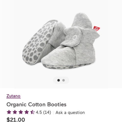 Zutano Organic Cotton Booties - Heather Gray, 3-6 Months