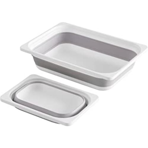Beright 2 Pack Storage Bins, Collapsible Wash Basin Folding Dish Tub Sink, Space Saving for Dishing, Fruit, and Camping, Hiking and Home, Grey, 2 in 1 Set