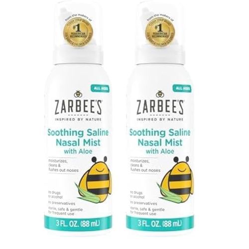 Zarbee's Baby Nasal Saline Spray, Soothing Sterile Mist with Aloe, Newborns & Up, Cleansing Nose Relief, 3Fl Oz (Pack of 2)