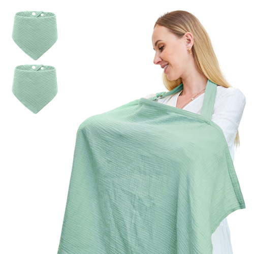 Nursing Cover for Baby Breastfeeding,Breathable Cover with Rigid Hoop for Mother Nursing Apron, Multi-use Adjustable Privacy Nursing Apron Cover,Include Two Baby Bibs,Mint Green