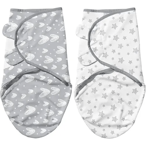 Biloban Baby Swaddles 0-3 Months for Boy Girls, Baby Swaddle, Newborn Swaddle, Cotton Adjustable Swaddle Blanket, Lovely Grey Print, 2 Pack