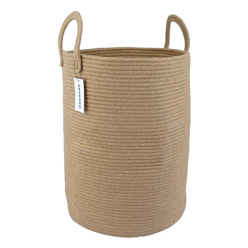 XUANGUO Cotton Rope Laundry Basket Hamper for Clothes Woven Storage Basket for Living Room Bedroom Boho Tall Rope Baskets for Blanket Toys Pillow Towels Baby Nursery Hamper Bin Large jute