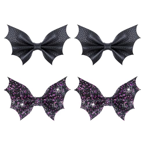 ONENINEDREAM Black Bat Hair Bow Clips, 2 Pcs PU Leather & Glitter Halloween Hair Clips with Alligator Clips, Baby Girl Toddler Halloween Bat Hair Clip, Infant Cosplay Costume Hair Accessories