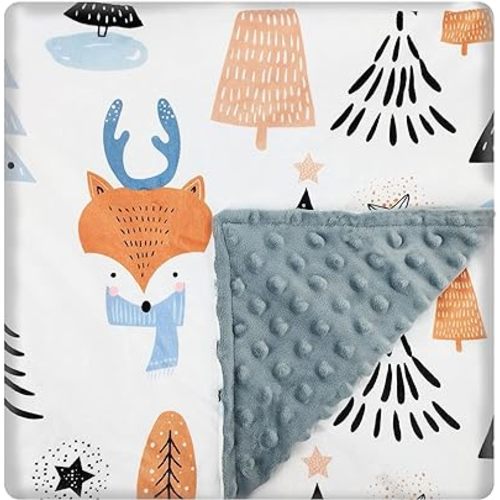 Baby Blanket for Boys Girls (Fox Printed, 30"x40") with Double Layer Dotted Backing Soft Plush Minky Blanket for Toddlers Newborn