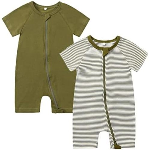Feidoog Baby Boys 2Pack Rompers Summer Short Sleeve 2 Way Zipper One-Piece Romper Jumpsuit Sleep and Play