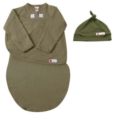 Embe 0-3mo Long Sleeve Swaddle Sack & Top Knot Hat, Newborn Set, Moss Green