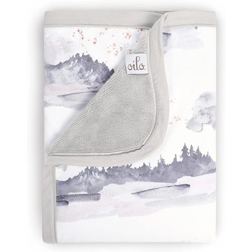 Oilo Baby Blanket, Luxury Soft Plush Backing & 100% Turkish Cotton Jersey Print, Double Layered, 30" x 40", Rolled Jersey Edge Trim, Machine Washable, Perfect for Infant or Toddlers, Misty Mountain