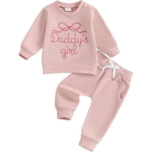 Kupretty Toddler Baby Girl Fall Winter Clothes Embroidered Letter Graphic Crewneck Sweatshirt + Joggers Pants Outfits Set