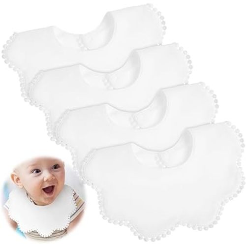 JenPen 4 Pieces White Bibs for Baby Girl Bandana Bibs Baby Bandana Drool Bibs 360 Bibs for Baby Girl Muslin Bibs Set for Teething Toddler