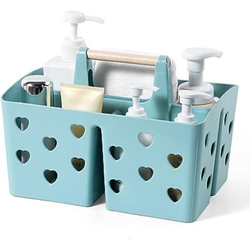 Anyoifax Portable Shower Caddy Plastic Shower Basket Organizer Divided Bathroom Caddy Storage Cleanning Caddy Tote with Handle for College, Dorm Room, Kitchen, Blue