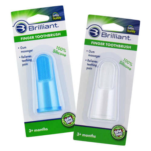 Brilliant Baby Finger Toothbrush - Silicone Gum Massager and Teether Brush for Babies and Toddlers - Blue/Clear, 2 Count