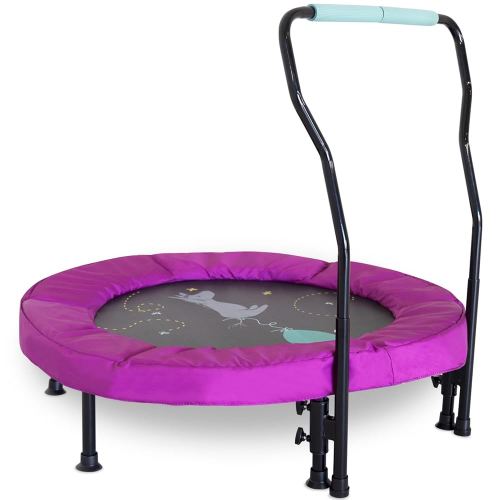 SKYWALKER TRAMPOLINES 36 Inch Mini Trampoline for Kids and Toddlers, Safe No-Spring Design, Adjustable Handlebar & Foldable Storage, 100 LB Capacity