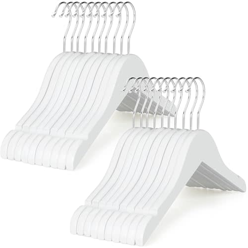 TOPIA HANGER Kids Wooden Hangers 20 Pack, Wood Baby Children Hangers Clothes Dress Shirt Hangers 360° Stronger Flexible Hook- Extra Smoothly Cut Notches, White, CT09W20