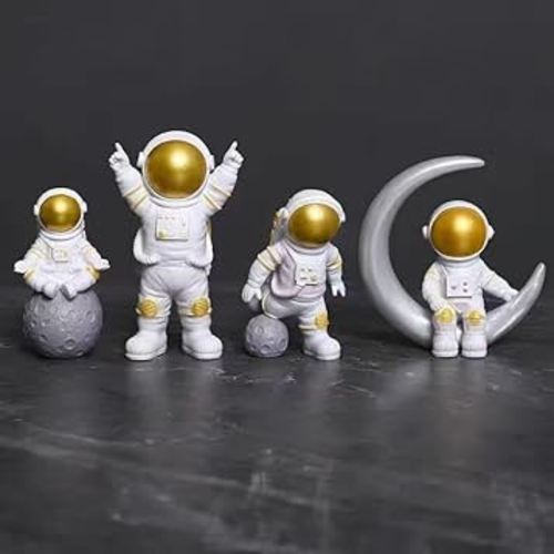 4 Pcs Gold White Astronaut Statues Set, Spaceman Sculpture Figurines Home Ornament Cake Toppers Gift