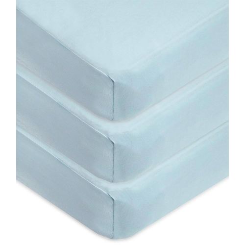 American Baby Company 3 Pack 100% Natural Cotton Fitted Crib Sheets 52" x 28" - Soft, Breathable, Hypoallergenic & Gentle Toddler Bed Sheets, Blue, Neutral for Boys & Girls