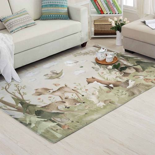 Woodland Animals Nursery Rug Forest Animal Carpet Custom Name Nursery Mat Baby Room Decor Kids Playroom Mat Baby Shower Gift Back To School