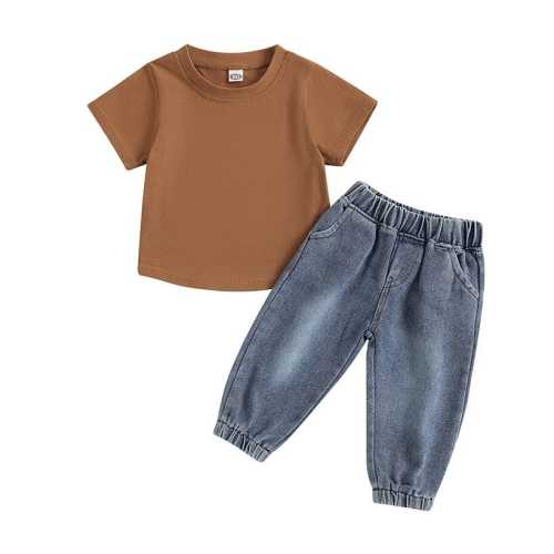 Toddler Boy Brown Tee Jeans 2-Piece Outfit Set – The Trendy Toddlers