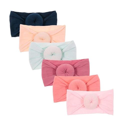6 Pack Cute Toddler Baby Girls Elastic Soft Nylon Headwraps Infant Knot Bow Headband Turban (Set 1)