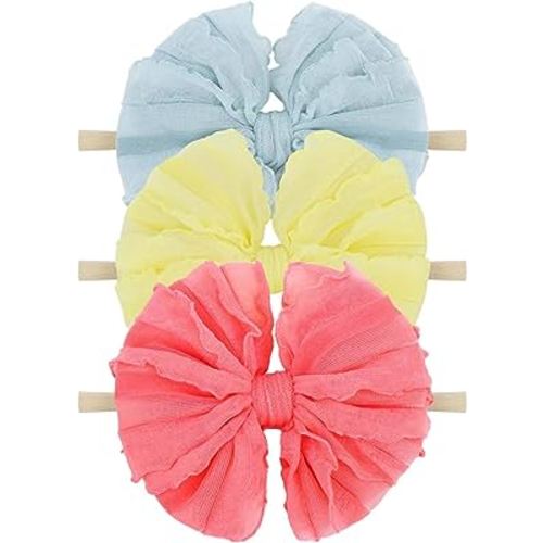 Baby Girls Soft Knot Headbands with Hair Bows Newborn Toddler Hairbands Infant Toddlers Kids Hair Accessories Blue Watermelon Red Light Yellow 3 PCS
