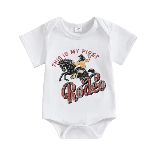 Licupiee Newborn Baby Short Sleeve Western Romper Birthday Outfits Summer Casual Round Neck Cowboy Hat Print Bodysuit