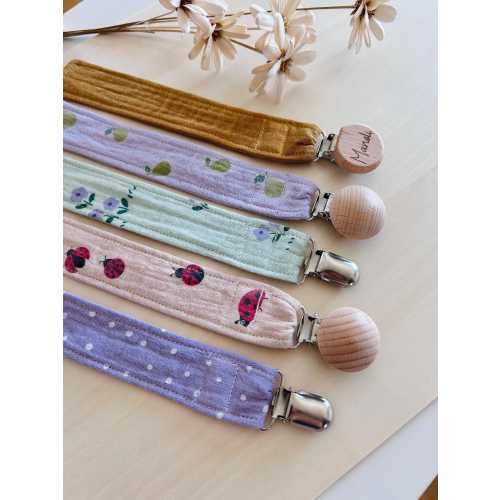 Personalized Muslin Pacifier Clip  Summer Dummy Clip  Handmade Baby Pacifier Holder  Wooden Dummy Chain Baby Shower Gift Neutral Baby