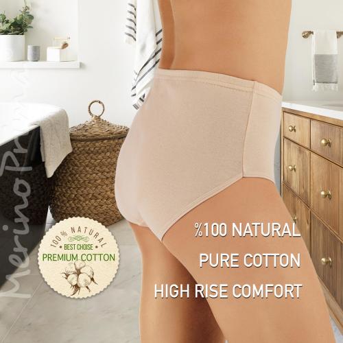 100% Natural Cotton High Waist Panty for Women - Natural Breathable High Rise Premium Underwear - Plus Size 2XL 3XL Lingerie Summer Briefs