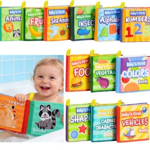 Joyfy 12 Pcs Baby Bath Toys, Waterproof Soft Cloth Books for Baby Multi-Age, Infant Early Education First Toys for Toddlers Kids Birthday Gifts