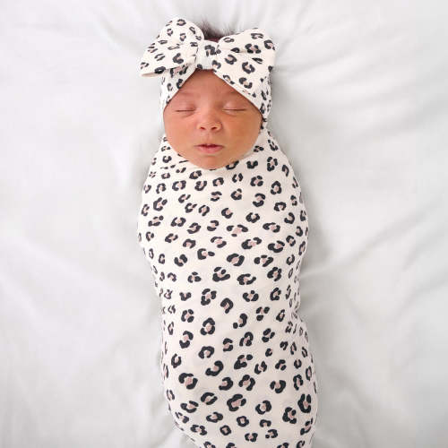 Luxe Leopard Swaddle & Luxe Bow Headband Set | Little Sleepies
