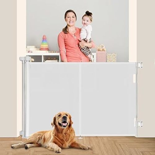 50 inch Retractable Baby Gates 42 inch Tall, Retractable Gate with Reinforced Strip Design to Prevent Crawling Through, Retractable Dog Gate for Stairs, Doorways, Hallways