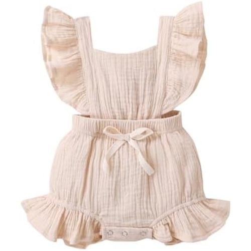 YOUNGER TREE Toddler Baby Girl Ruffled Sleeveless Romper Casual Summer Jumpsuit Cotton Linen Clothes