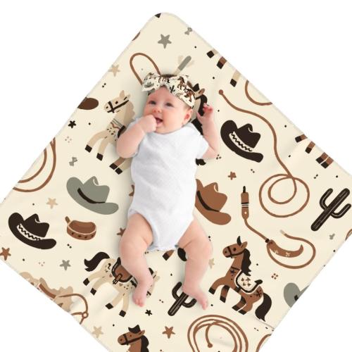 Baby Bundle: Cowboy Western Style Headbands and Swaddle Blanket Set for Newborns, Perfect Gift for Baby Showers & Nursery Decor