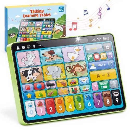 Joyfy Trilingual Learning Toy Tablet with Music & Sound, Montessori Speech Musical Therapy Toys, Gifts for Boy Girl Baby Toddler Age 1 2 3 Year Old