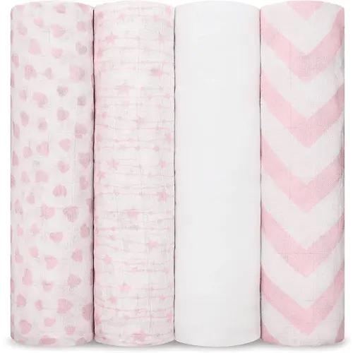 Comfy Cubs Muslin Swaddle Blankets Neutral Receiving Blanket Swaddling, Wrap for Boys and Girls, Baby Essentials, Registry & Gift (Pink)