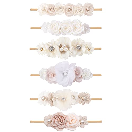BFNAAgirl Baby Girl Headbands Nylon Flower Elastic Hairbands 6pcs Hair Accessories Gift for Newborn Infant Toddlers