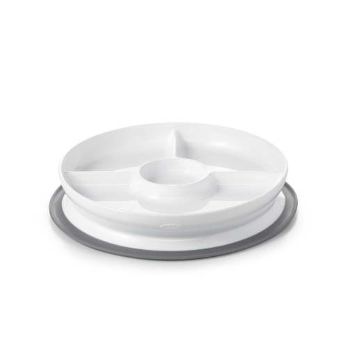 OXO Tot - Stick & Stay Suction Divided Plate - Silicone Base That Sticks Surfaces - Baby Feeding from 6 Months and Up - Gray