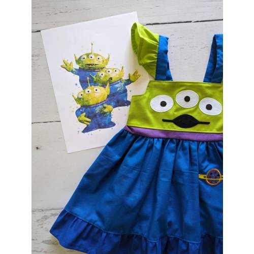 Girls Alien Twirl Dress, Pizza Planet Green Alien Dress inspired by Toy Story, Everyday charcter dress up, sizes 12/18m, 2T-8girls