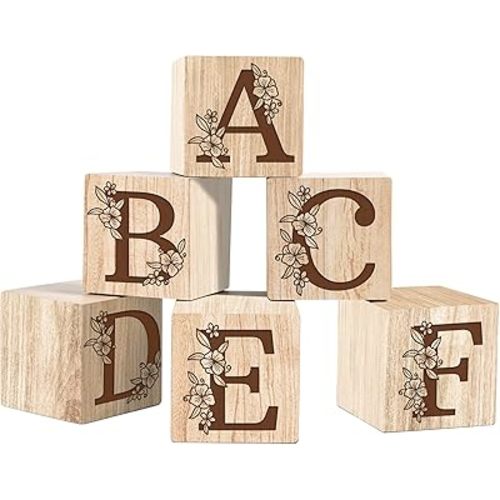Engraved Wooden Name Block, Nursery Flowers Sign - Montessori Decor on Solid Wood