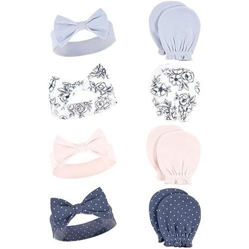 Hudson Baby Baby Girls' Cotton Headband and Scratch Mitten Set