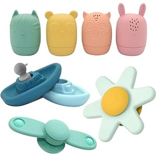 Tresor Silicon Bath Toys - Silicone Baby Bath Toys - Silicone Pool Toys - Safe Baby Bath Toys - Silicone Bath Toy - Dishwasher Safe Bath Toys - Non Toxic Toddler Toys - Silicone Suction Cup Spinner