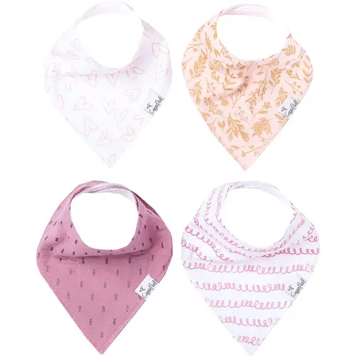 Copper Pearl Baby Bandana Bibs - 4 Pack Soft Cotton Baby Bibs for Drooling and Teething, Absorbent Drool Bibs for Baby Girl and Boy, Adjustable to Fit Newborns to Toddlers, Tons of Styles (Lola)