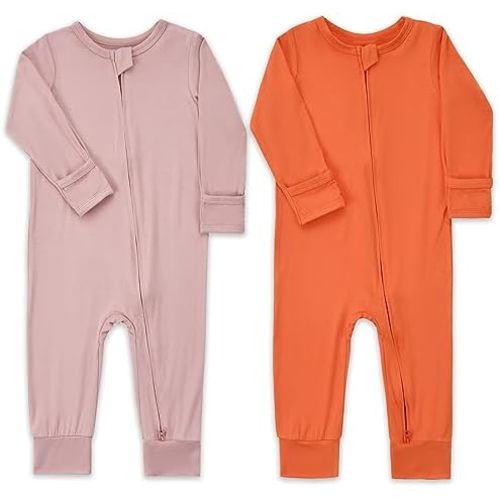 Aablexema Baby Footless Pajamas Zipper with Mitten, Rayon from Bamboo, Infant Long Sleeve Romper Pjs
