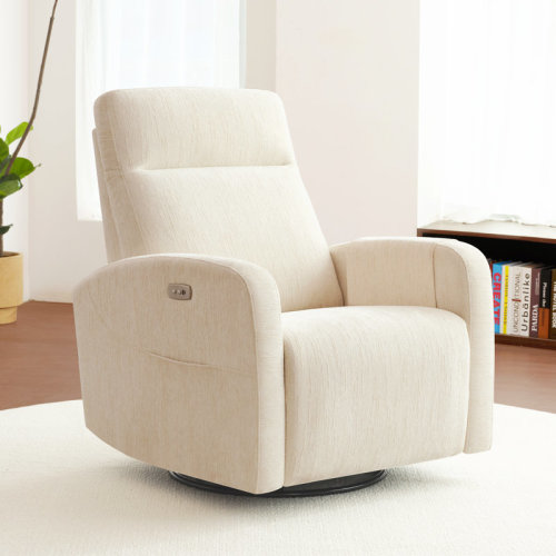Isabelle & Max™ 32.7" Wide Modern Chenille Power Swivel Rocker Glider Recliner With Zero Gravity, Storage Armrests & Built-In USB/Type-C | Wayfair