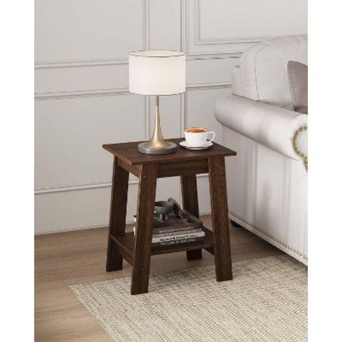 Nasitip 2-Tier End Table, Small Side Table, Nightstand with Storage Shelf, Narrow Side Table for Small Spaces(Walnut)