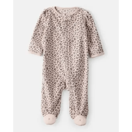 Baby Girl Leopard Print Loose Fit Long-Sleeve Sleep & Play Pajamas - Cream/Brown - Carter's | Carter's