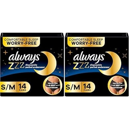 Always ZZZ Overnight Disposable Period Underwear for Women Small/Medium, 360° Coverage for Worry-Free Nights,14 Count (Pack of 2)