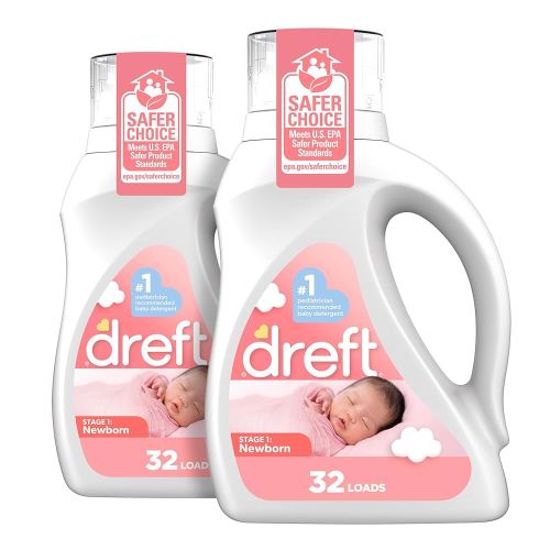 Dreft Newborn Baby Liquid Laundry Detergent, Gentle on Sensitive Skin, HE Compatible, 2 Pack, 32 Loads Each, Baby Laundry Detergent, Newborn Essentials