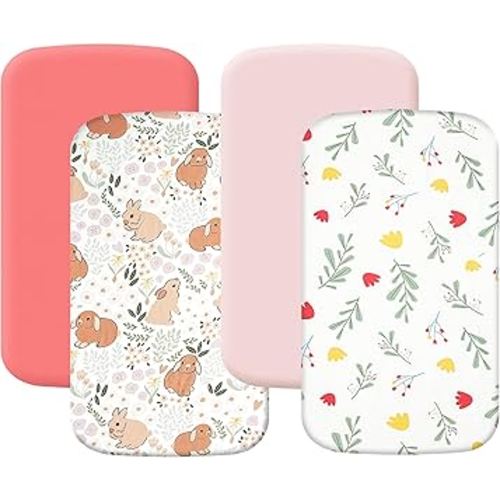 4 Pack Bassinet Sheets 19" x 33", Compatible with Baby Delight, BabyBond and Dream On Me Skylar/Lotus/Traveler Baby Bassinet, Soft and Skin-Friendly, Pink and Rabbit